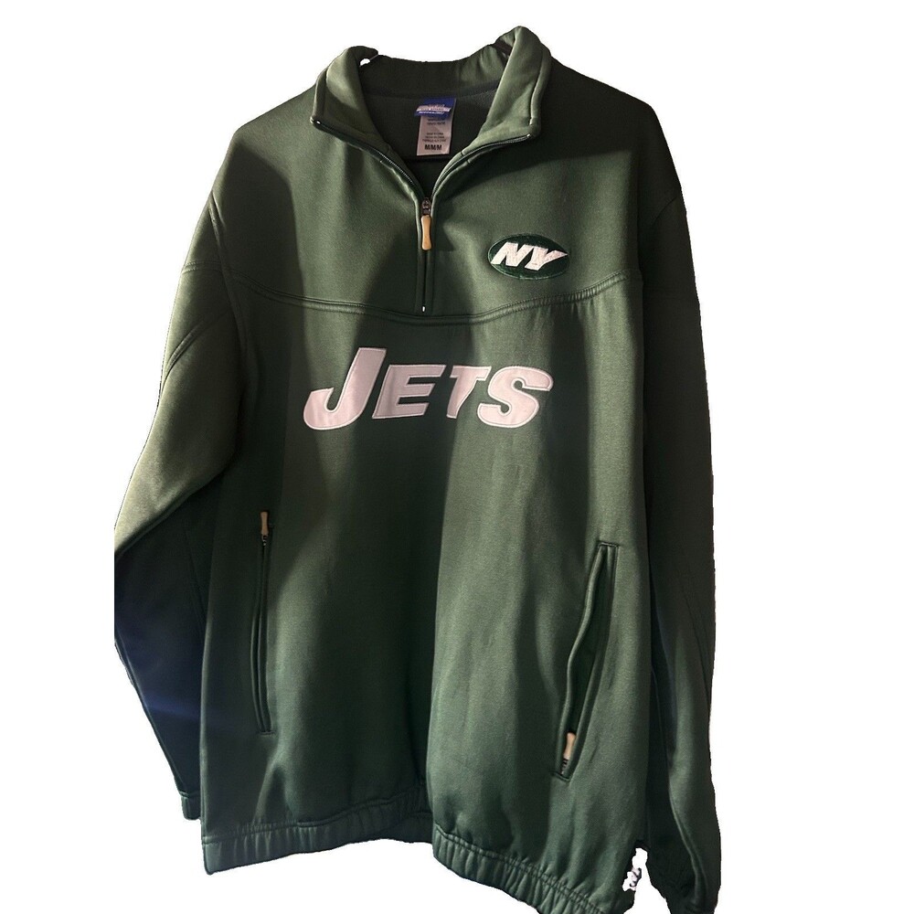 New York Jets Jacket Mens - Medium- Green 1/4 Zip Pullover Heavyweight Reebok